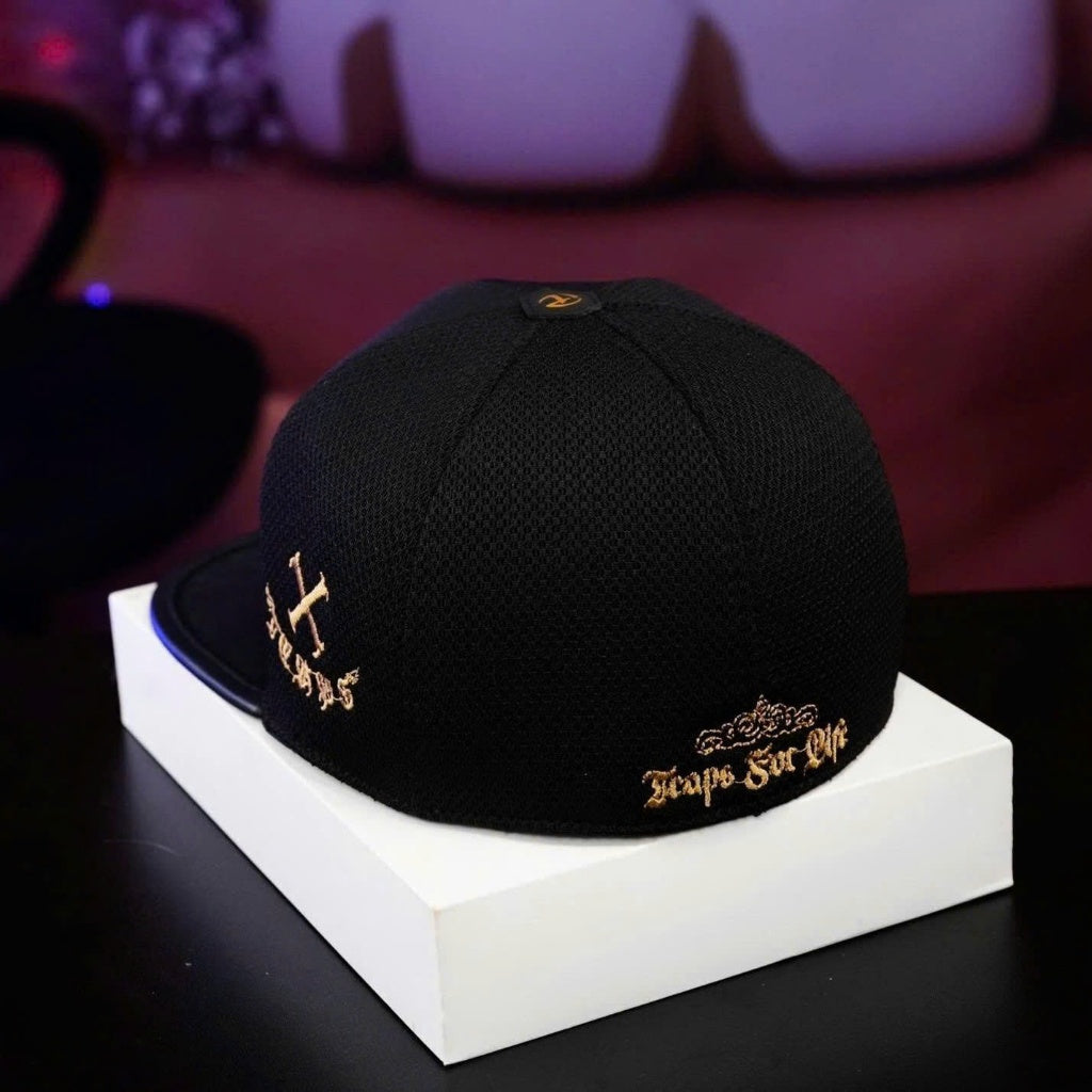 TCAPS Warrior Ponytail Cap – Unisex, Gold Accent, Cooling Cotton & Breathable Mesh, Size 55-57cm