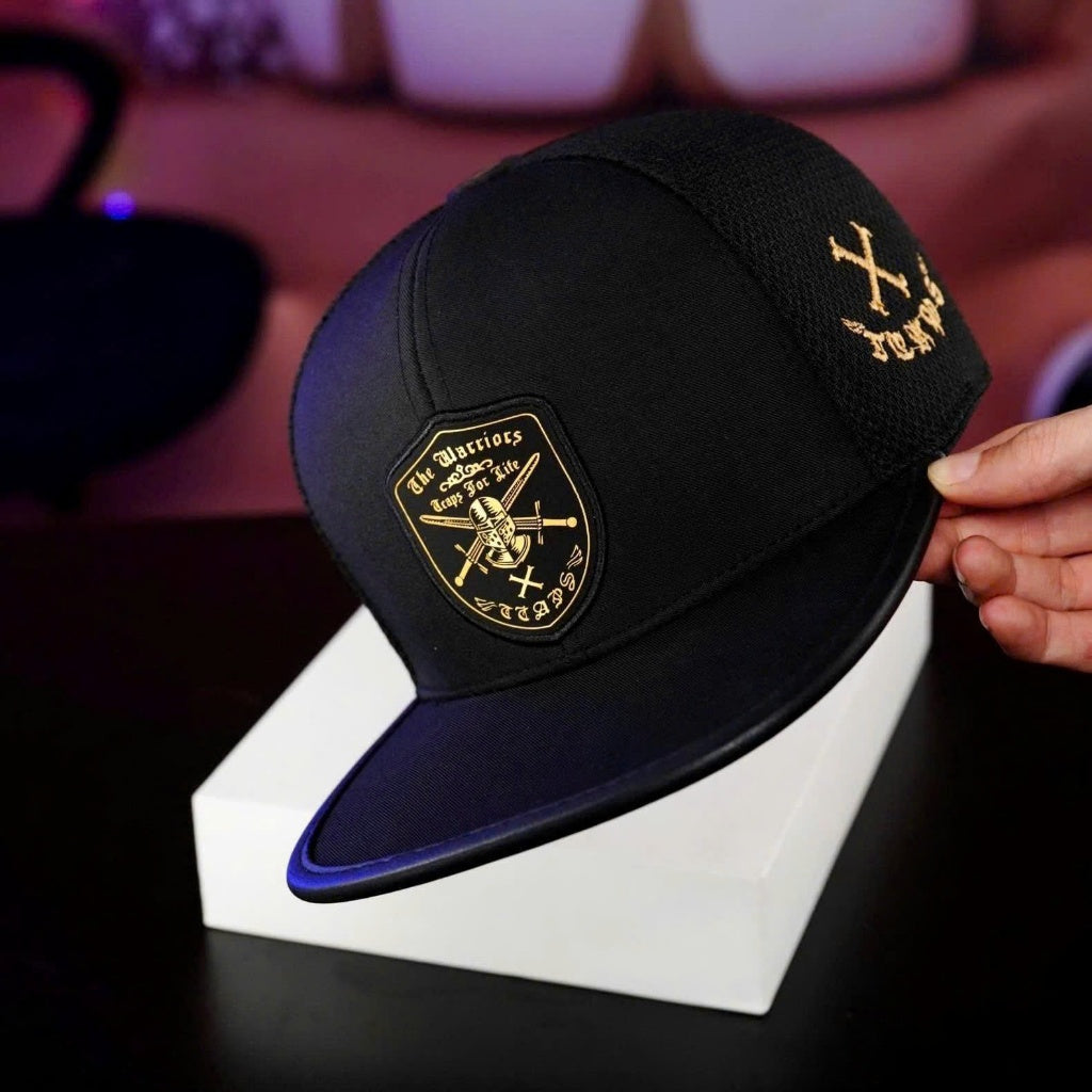 TCAPS Warrior Ponytail Cap – Unisex, Gold Accent, Cooling Cotton & Breathable Mesh, Size 55-57cm